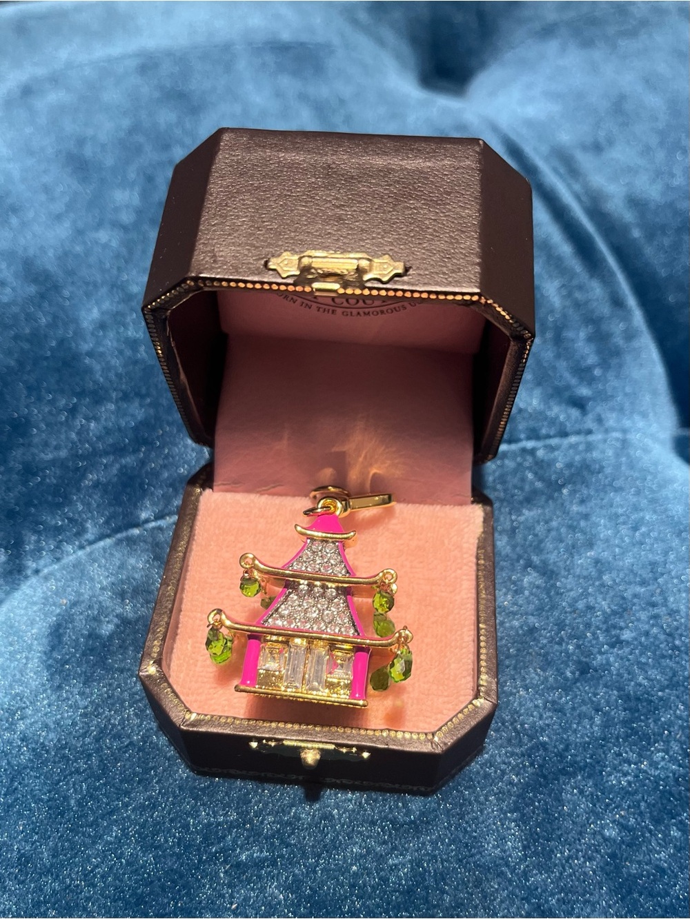 RARE Juicy Couture Pink Asian Pagoda Charm/Pendant w Green Crystal Drops - Picture 13 of 16